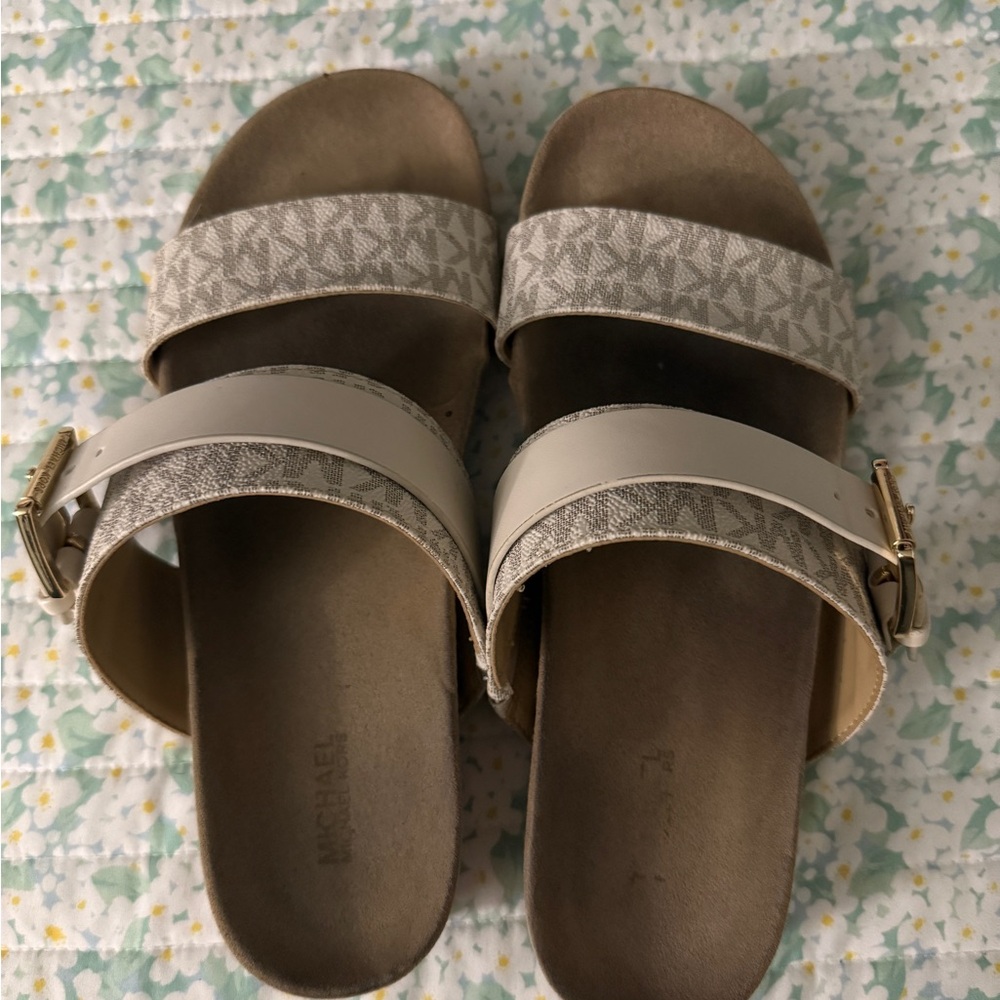 Michael Kors Cream and Tan Sandals with Adjustable Straps